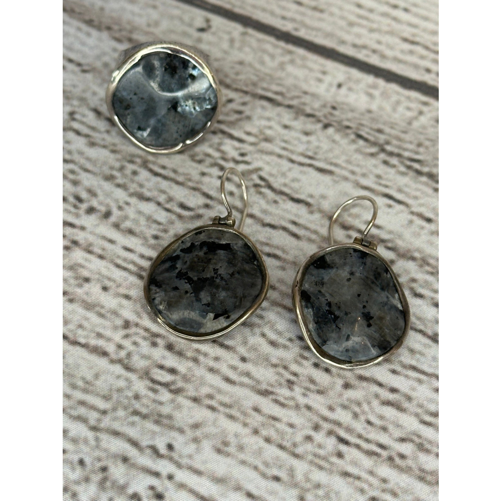 Silpada Sterling Silver and Wavy Feldspar Ring and Matching Earrings Sz 6